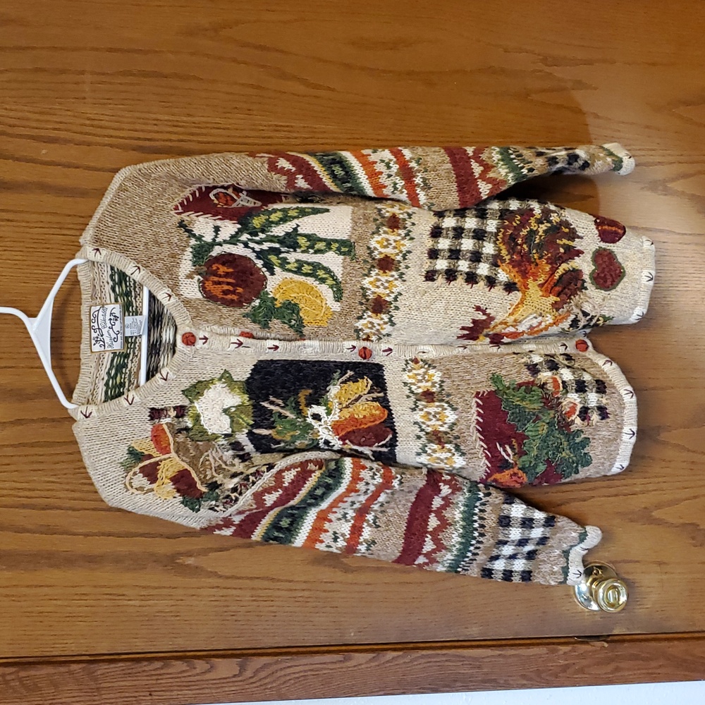 Vintage 90s Y2k Heirloom Collectibles Fall Harvest Gourd Corn Cardigan